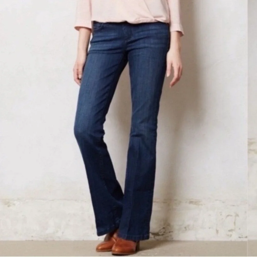 Anthropologie Pilcro Stet Flare Stretch Dark Wash Denim Jeans Women 28 x 32 Long